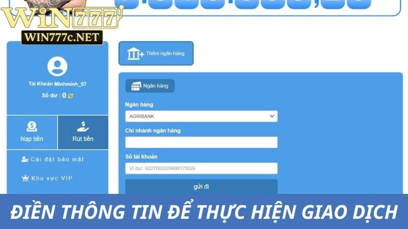 Điền đầy đủ thông tin để thực hiện giao dịch rút thưởng